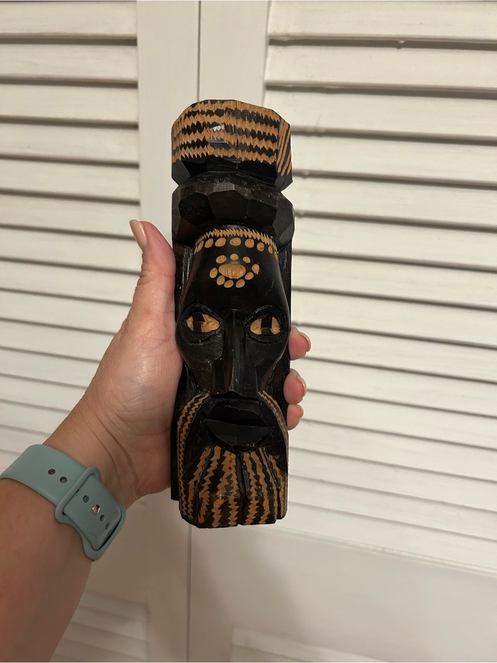 Hand-Carved Jamaican Wooden Tribal-Style Figure / Mask Sculpture – 8”